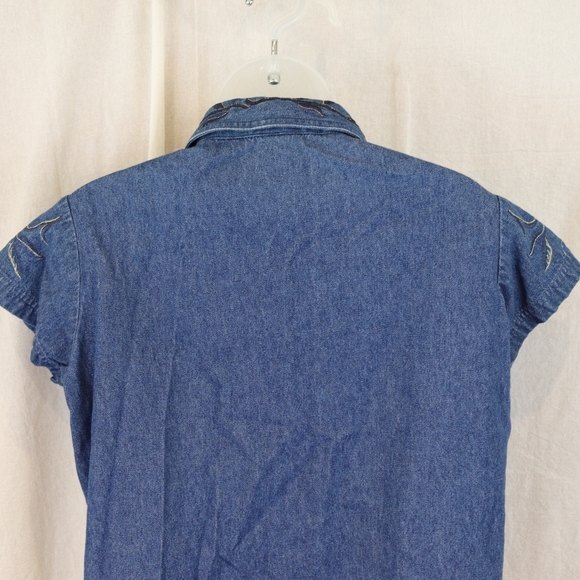 Together Vintage 90s Denim Shirt Medium - Embroidered Snap Front Jean Top - Picture 6 of 10